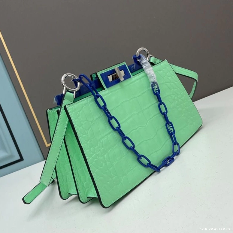 Affordable HOT Bag Cut Peekaboo Medium Leather Crocodile Fendi Green In 0729